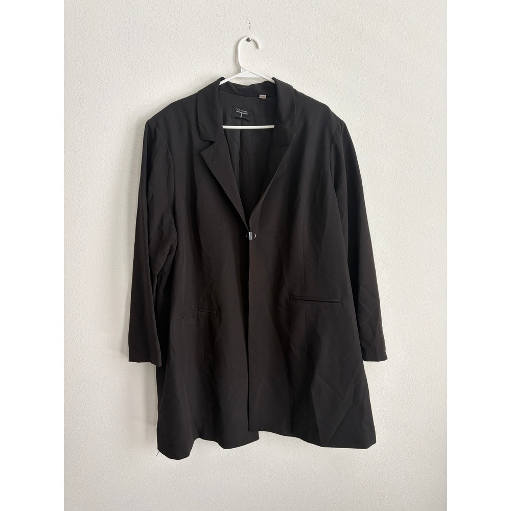 Tahari Black Longline Open Front Blazer Jacket Plus Size 3X Notch Lapel Pockets
